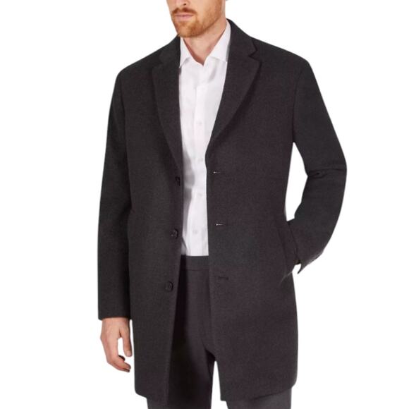 $395 NWT Calvin Klein Men's Wool Blend Coat Size 44L Gray Winter Overcoat - Picture 1 of 14